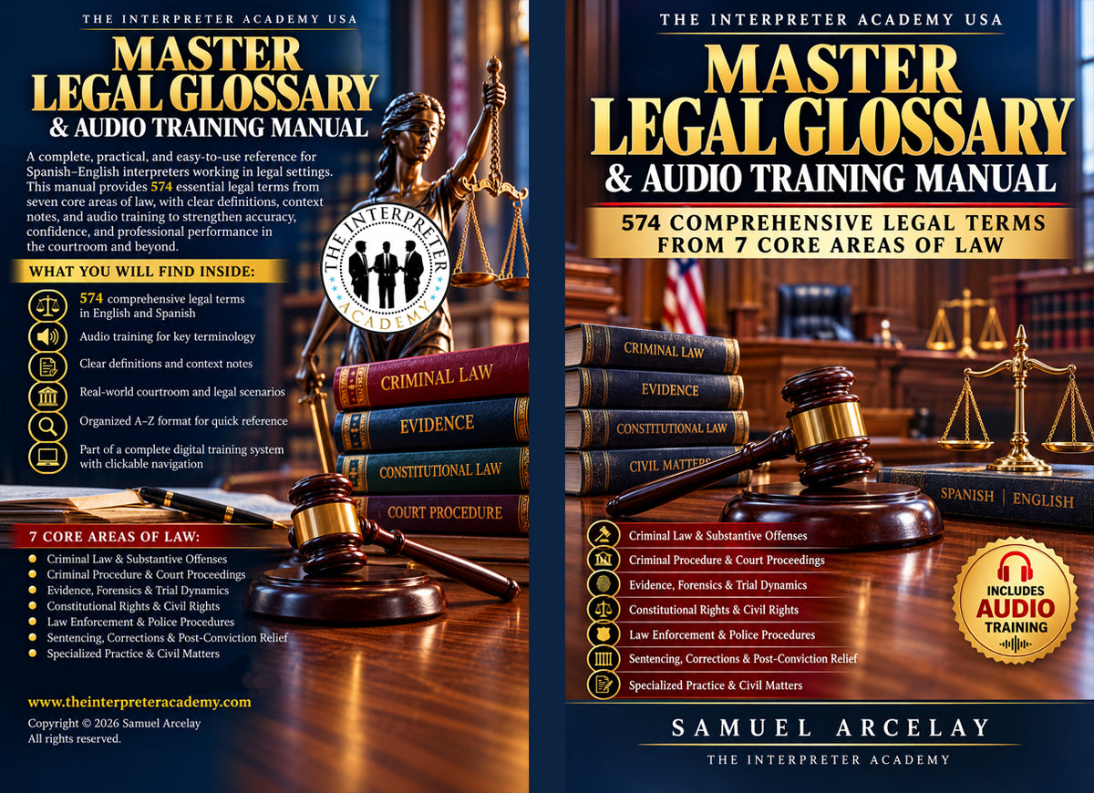 Master Legal Glossary &amp; Audio Training Manual

Spanish–English Reference Edition with 574 Core Legal Terms &amp; Embedded Audio Links