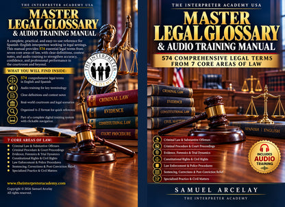 Master Legal Glossary &amp; Audio Training Manual

Spanish–English Reference Edition with 574 Core Legal Terms &amp; Embedded Audio Links