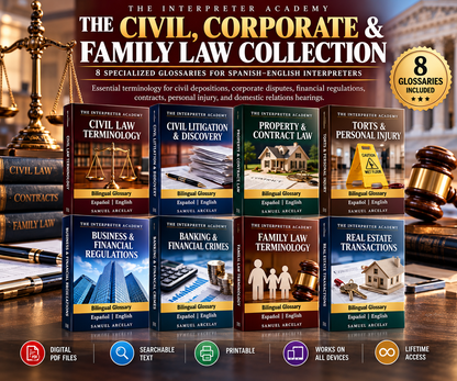 Specialized Interpreter Glossary Collections

Searchable, digital PDF reference suites engineered specifically for working court and medical interpreters, legal translators, and certification candidates. the interpreter academy