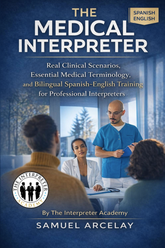 The Medical Interpreter book by Samuel Arcelay & The Interpreter Academy Professional Spanish English medical terminology and alternating drills for certification & peak performance.
